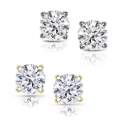 Round Diamond Stud Earrings 1cttw 14k Gold by Auriya (E-F, I1)