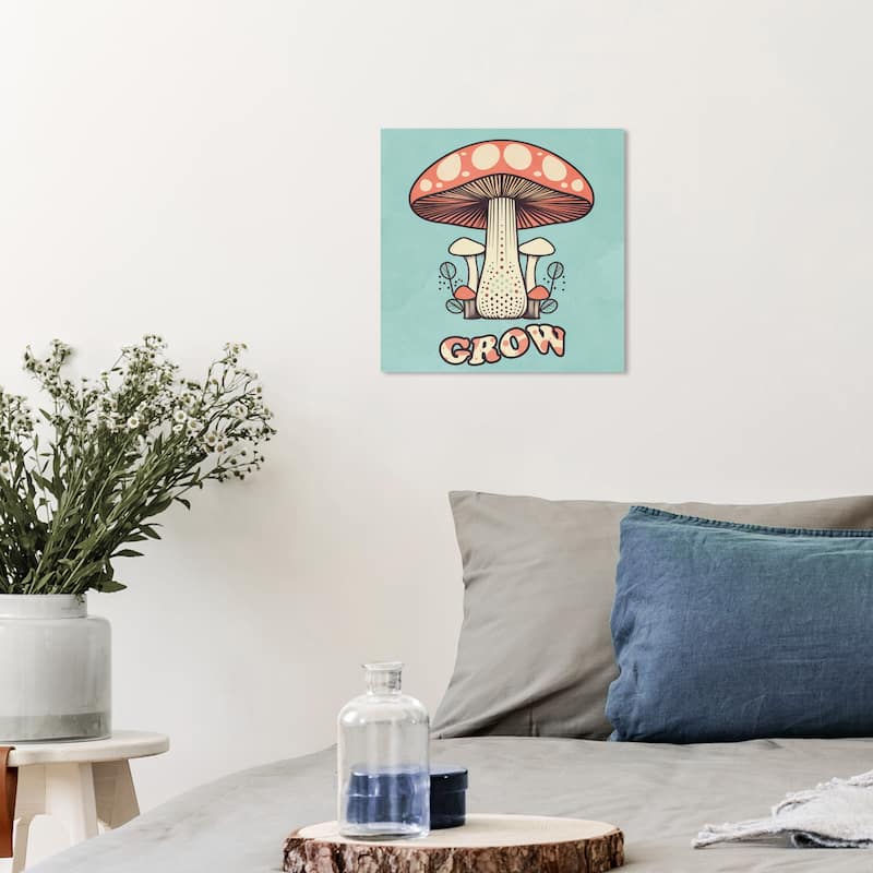 Wynwood Studio Canvas Education and Office Grow Mushroom Red and Light Red Modern & Contemporary Wall Art Canvas Print - 12 x 12