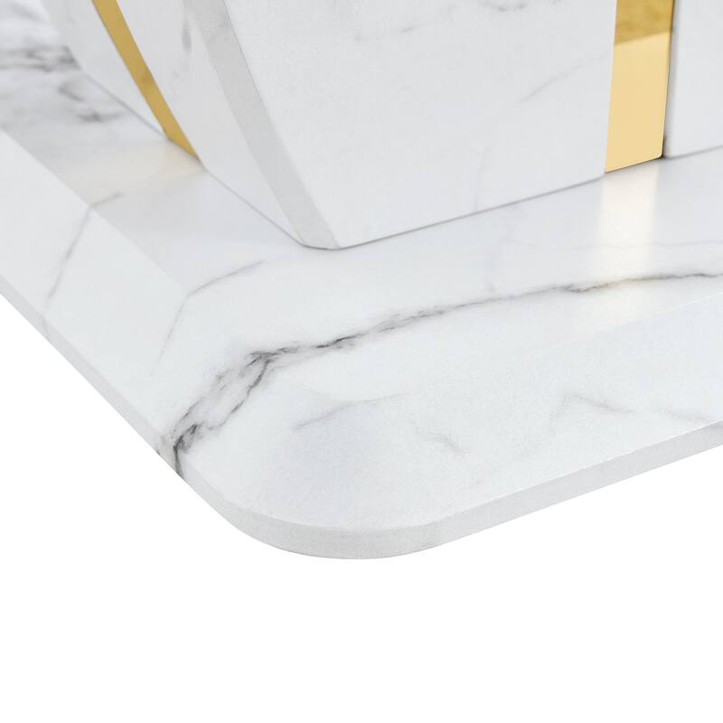 23.6" Modern Square Coffee Table with Gold Plated Decorative Strips for Living Room