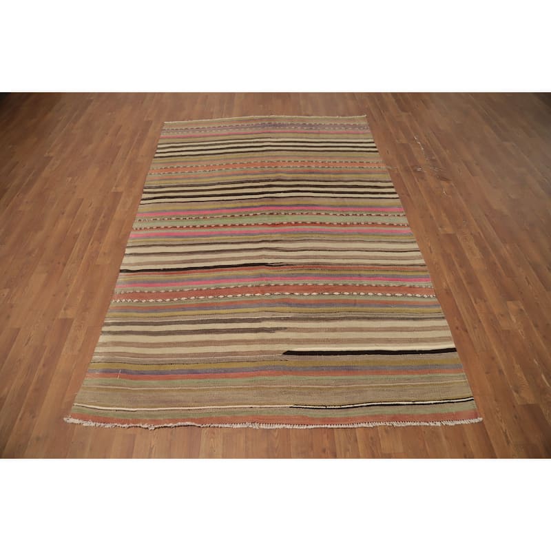 Hand Woven Oriental 100% Wool Carpet Southwestern Tribal Multi-Colored Kilim Area Rug - 8' 2'' X 5' 5''