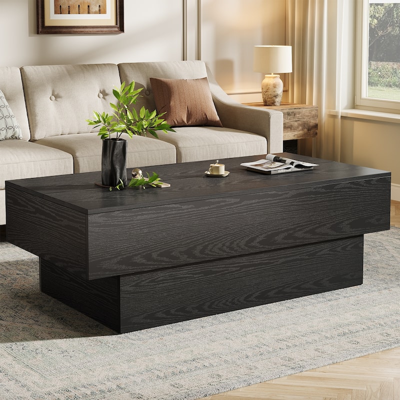 55-Inch Wood Coffee Table, Large Rectangle Tea Table, Center Table for Living Room, Office Reception - Black