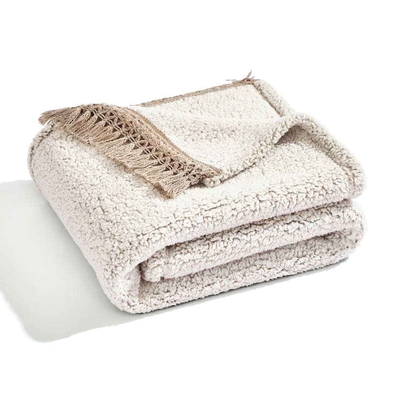Lush Decor Sherpa Tassel Fringe Throw Blanket