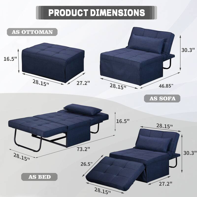 Ainfox Adjustable Sofa Chair Sleeper Sofa Bed Ottoman Couch with Metal Frame