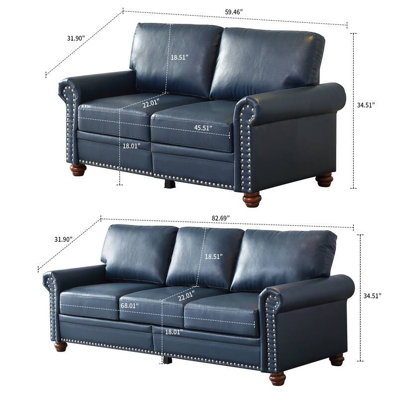 Vintage 2-Piece PU Upholstered Living Room Set