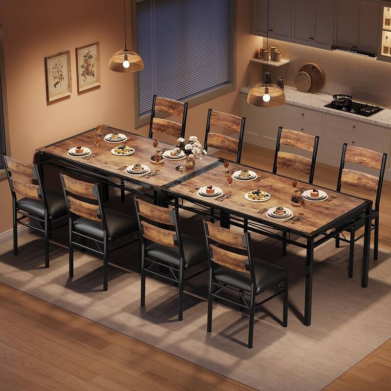 Dining Table Set, Wood Kitchen Table with Upholstered Chairs