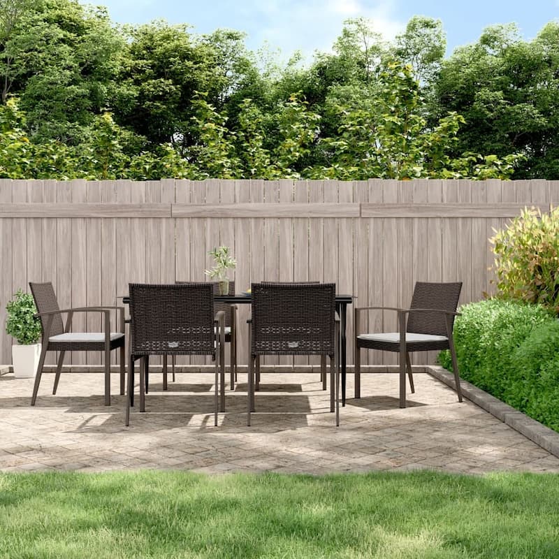 vidaXL Patio Dining Set Table and Chair with Cushions Poly Rattan and Steel