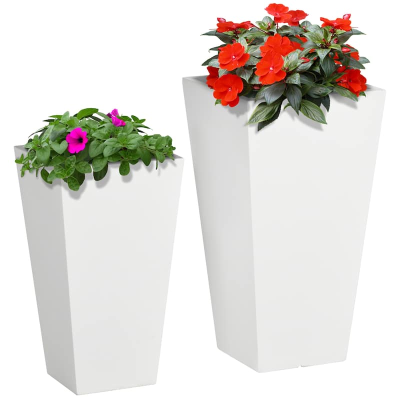 Outsunny 2-Pack Outdoor Planter Set, MgO Flower Pots with Drainage Holes, Durable & Stackable