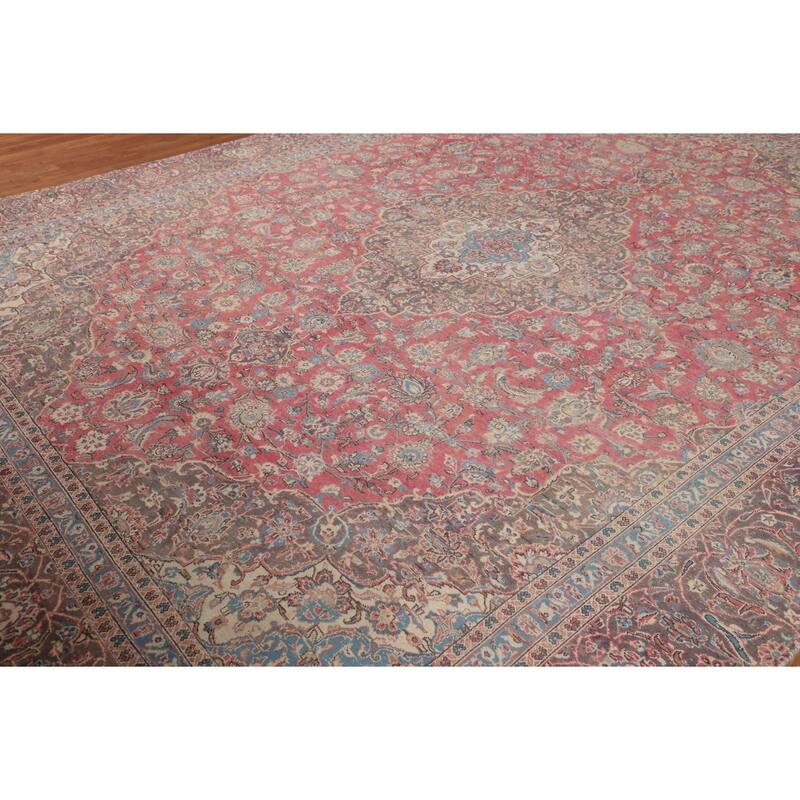 Traditional Pink Kashan Persian Vintage Rug Hand-Knotted Wool Carpet - 9'0"x 11'9"