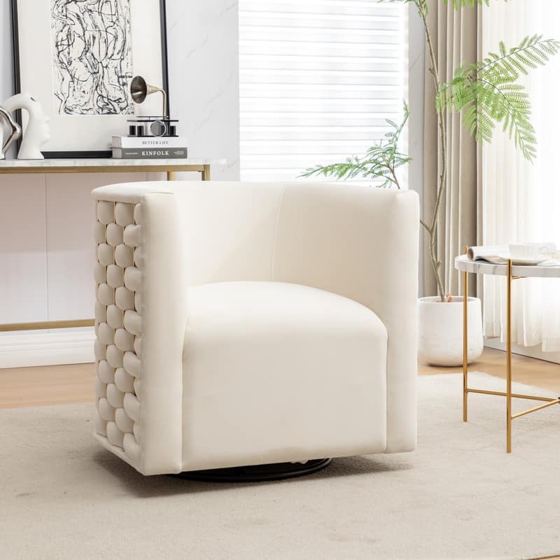 Modern Glam Velvet Upholstered 360 Degree Swivel Barrel Chair