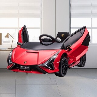 Lamborghini SIAN Licensed Kids Ride-On Car, 12V Electric Sports Car with Remote Control, Music, Headlights & Horn - Red