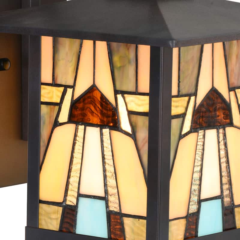River of Goods Kamas Stained Glass and Oil Rubbed Bronze 1-Light Outdoor Lantern Wall Sconce-Rich Brown - Brown/Tan