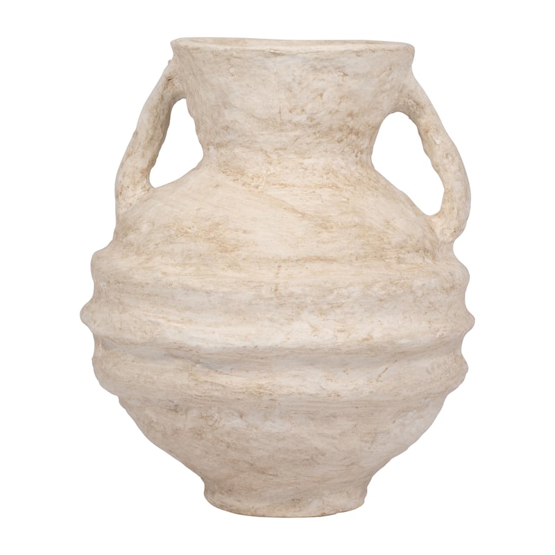 Sagebrook Home Paper Mache, Vase With Handles, White, Amphora, Textured - 12" x 12" x 15"