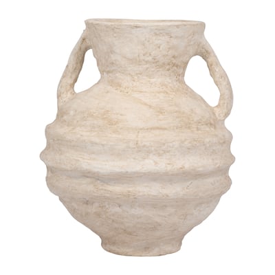 Sagebrook Home Paper Mache, Vase With Handles, White, Amphora, Textured