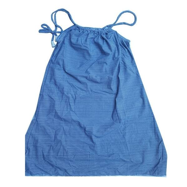 Shop Girls Blue White Thin Stripe Pattern Gathered Neckline All
