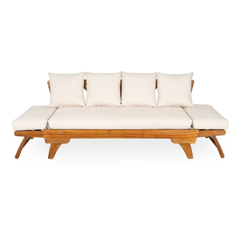 Outdoor Daybed Sofa - 3-Seater with Foldable Arms, Acacia Wood Frame & Removable Cushions