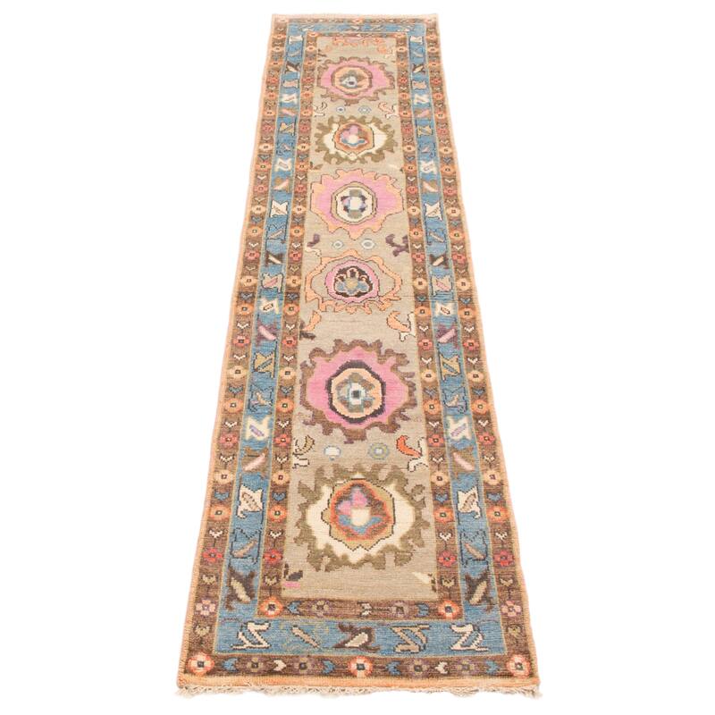 ECARPETGALLERY Hand-knotted Modern Oushak Light Khaki Wool Rug - 2'4 x 11'9