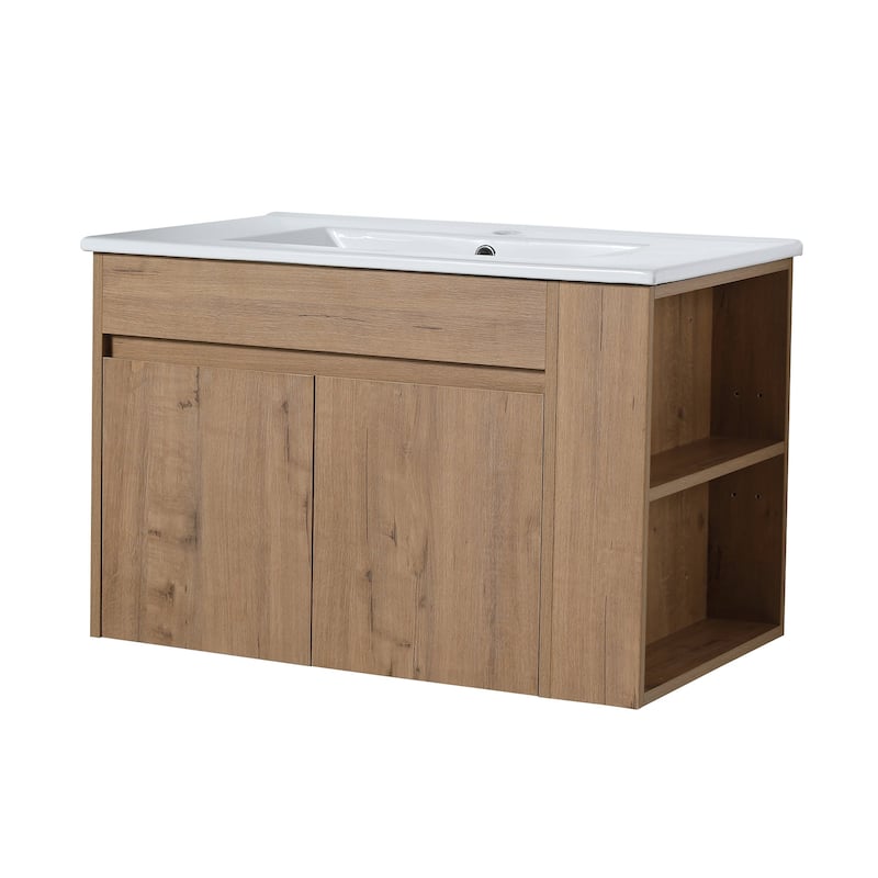 30 inch Wood Wall-Mounted Bathroom Vanity Set with Integrated Ceramic Sink