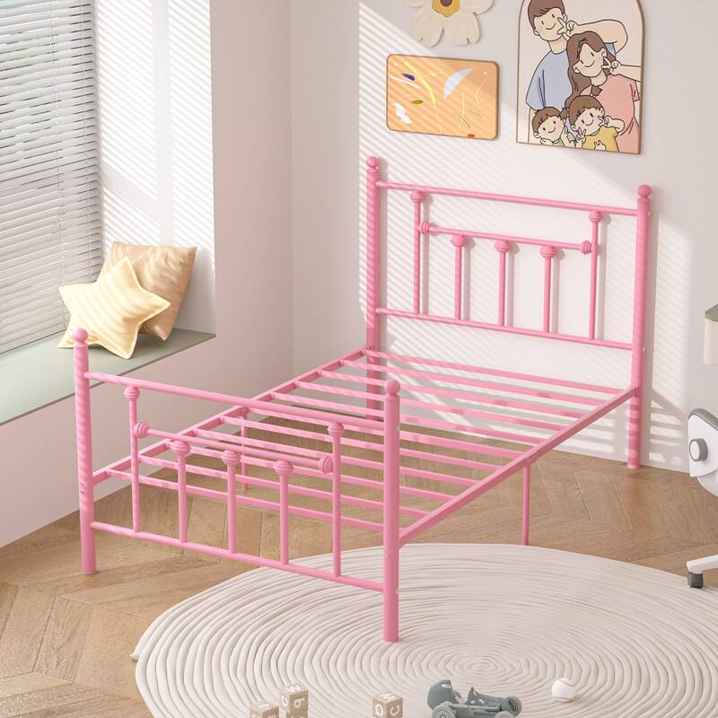 14 Inch Metal Victorian Platform Bed Frame with Headboard and Footboard, Heavy Duty Mattress Foundation with Steel Slats Support