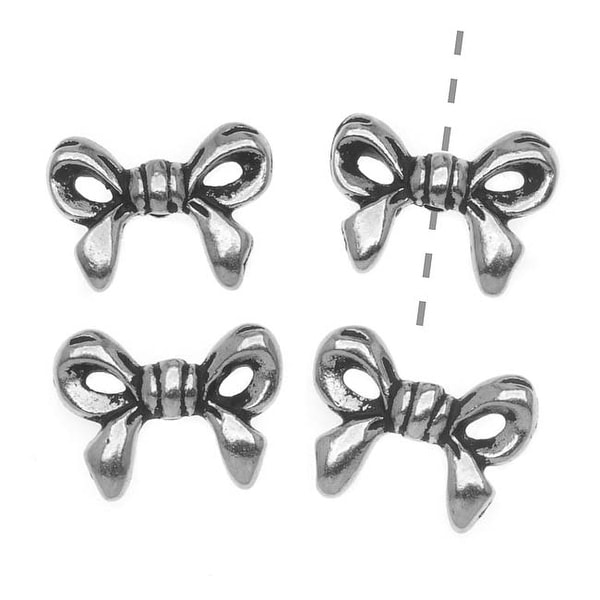 TierraCast Silver Plated Pewter Ribbon Bow Component Beads 13.8mm (4)