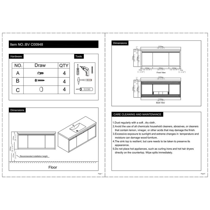 Beingnext 24"/30"/48" Bathroom Vanity with Sink, Floating Bathroom Vanity With Soft Close Door
