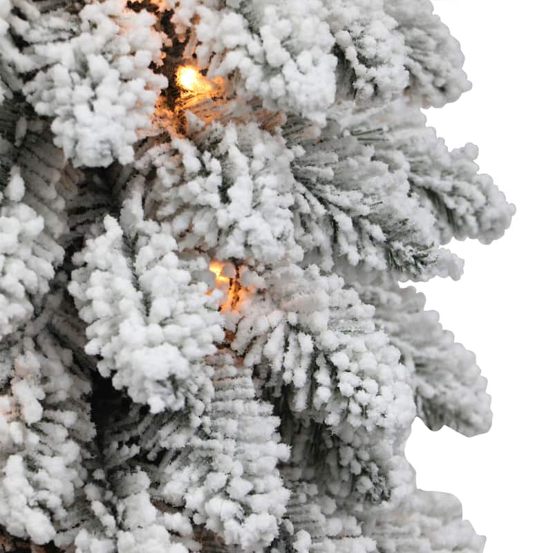 Puleo International 6' Pre-Lit Flocked Alpine Pencil Artificial Christmas Tree - 6