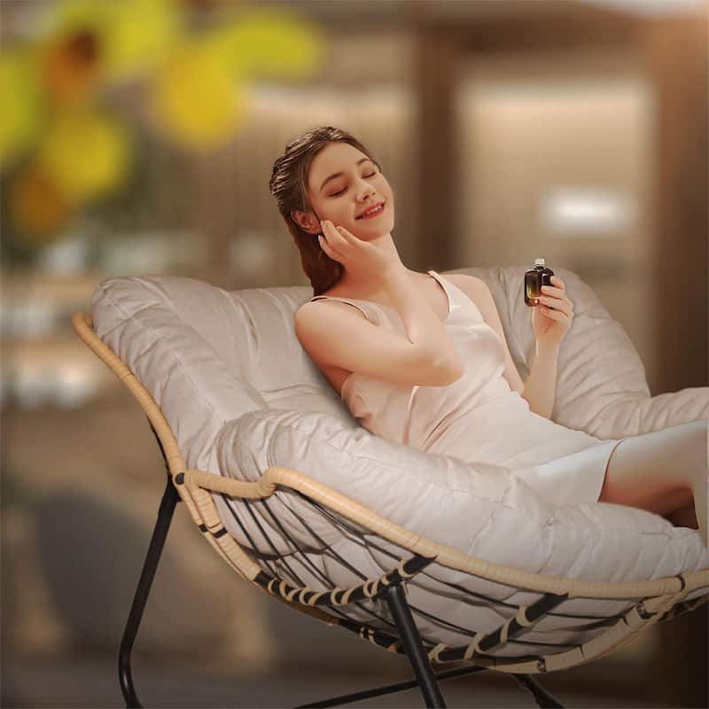 Patio Egg Rocking Chair, Rattan Wicker Lounge Chair, Modern Royal Chair for Bedroom, Living Room, Porch, Garden