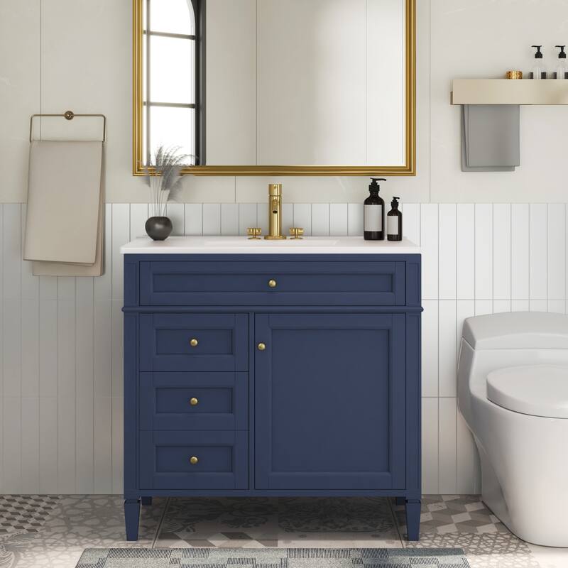 GDFStudio - Carradine Modern Freestanding Bathroom Vanity with Ceramic Sink and 2 Drawers & a Tip-out Drawer - 36'W