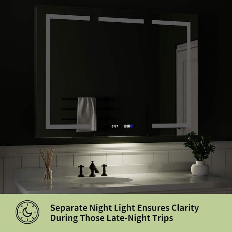 ExBrite LED Lighted Bathroom Medicine Cabinet with Mirror, Recessed or Surface