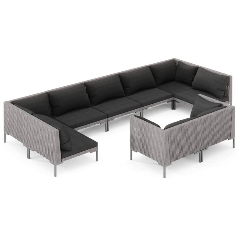 vidaXL Patio Lounge Set Outdoor Sectional Sofa Set Table Poly Rattan Dark Grey - 27.6" x 27.6" x 24"