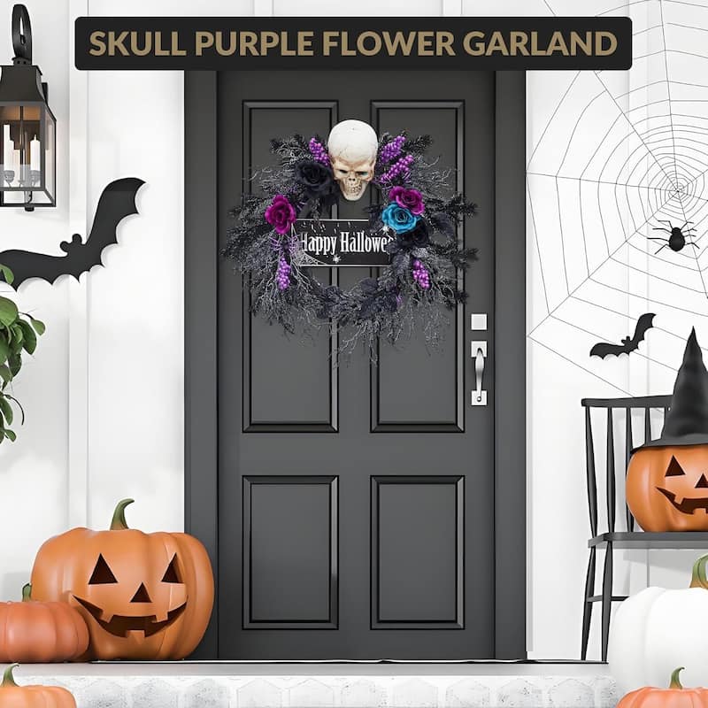 22 Inch Halloween Wreath with LED Lights for Fireplace, Porch - N/A