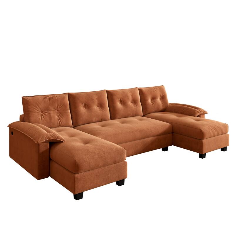 104.7" U-Shaped Sleeper Sofa, Convertible Sectional Couch with Pull-Out Bed, Removable Armrests, USB Ports & Chaise Lounge