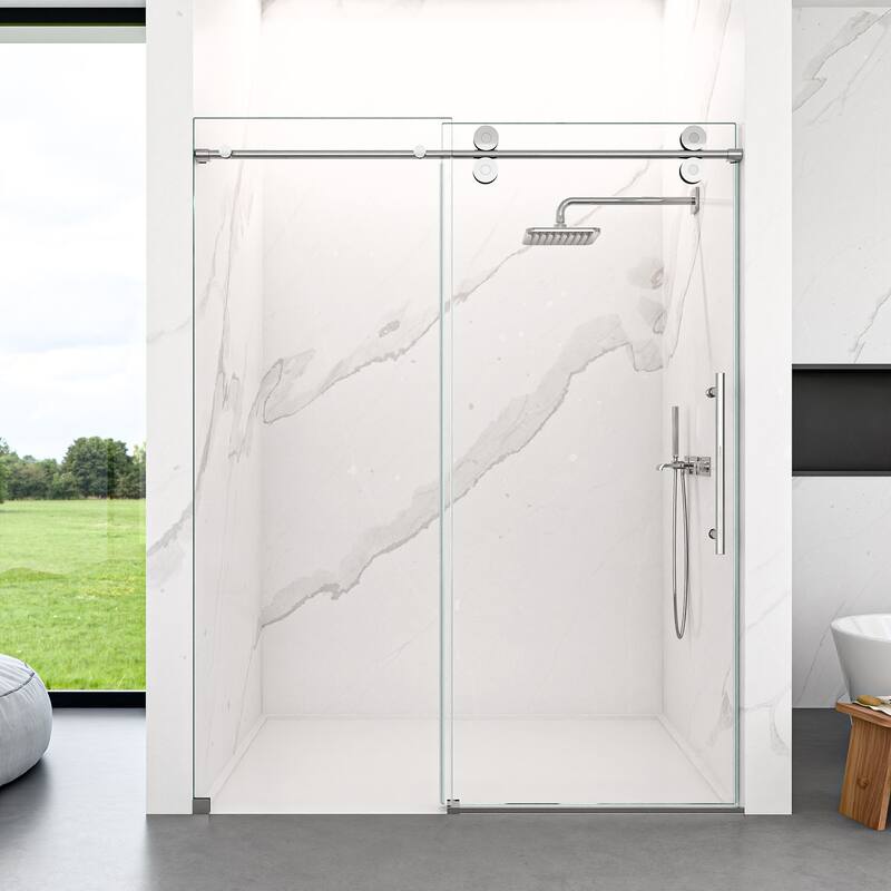 44"-48"W*76" H Frameless Single Sliding Shower Door - 5/16" (8mm) Clear Tempered Glass, Bypass Design - Chrome
