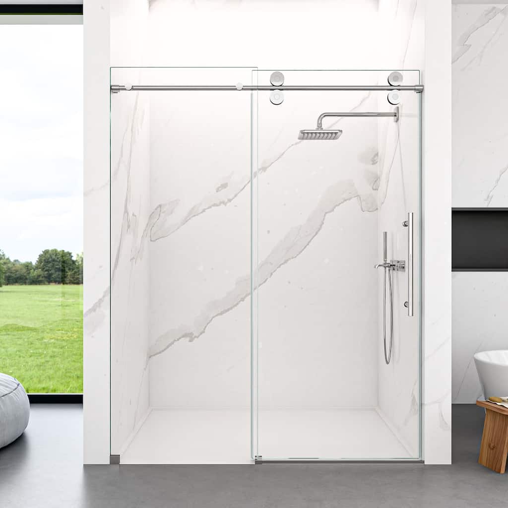 GDFStudio - Modern America Design Frameless Double Sliding Shower Door with 5/16" SGCC Tempered Glass & Stainless Steel Hardware
