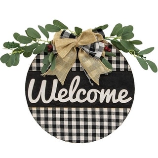 Welcome Buffalo Check Wood Hanging Sign - 12”H - Bed Bath & Beyond ...