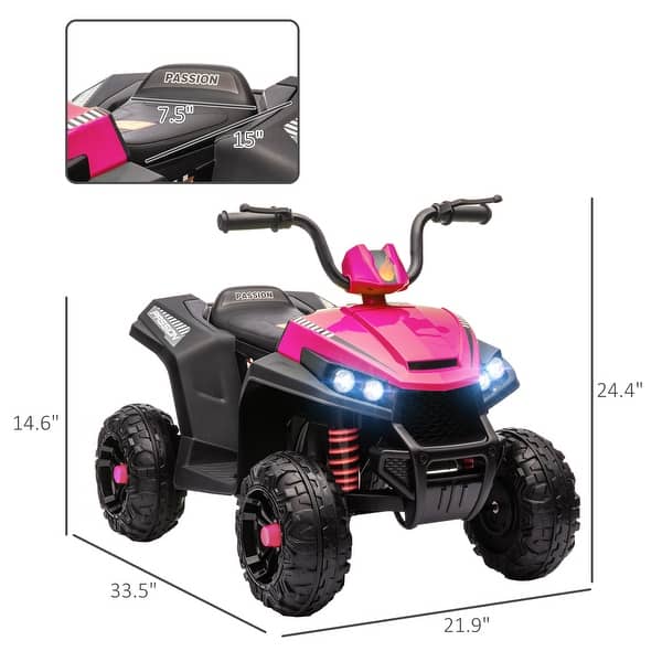 dimension image slide 1 of 2, Qaba 12V Kids ATV, Battery Powered Four Wheeler with Spring Suspension, Forward & Reverse, LED Lights, Music, MP3, Pink
