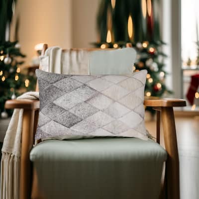 Lumbar Throw Pillow Set of 4, 14 x 22 Diamond Pattern, Gray and White Blend