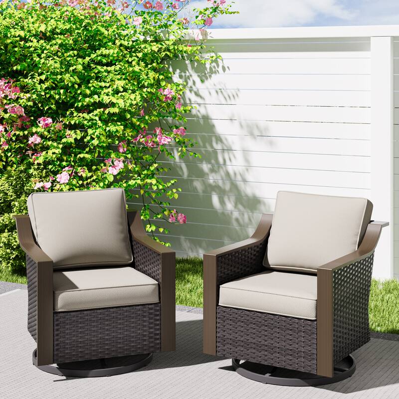 COZYWOR Outdoor Rattan Swivel Rocking Chair With Cushions
