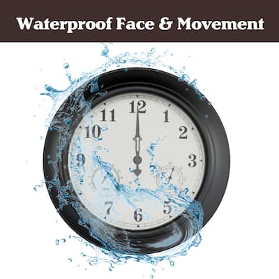 Indoor Outdoor Clock Thermometer Combo - 18-Inch Waterproof Outdoor Wall Clock with Temperature and Humidity by Pure Garden