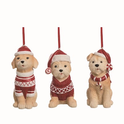 Transpac Resin Christmas Sweater Dog Ornament Set of 3 Christmas Home Decorations