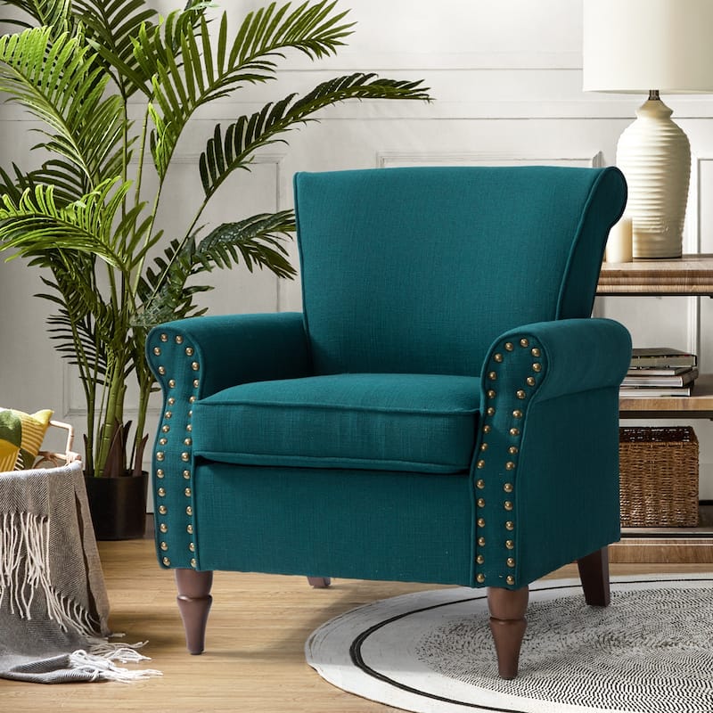 Nyctelius Upholstered Comfy Accent chair with Classic Turned Wooden Legs and Nailhead Trim by HULALA HOME