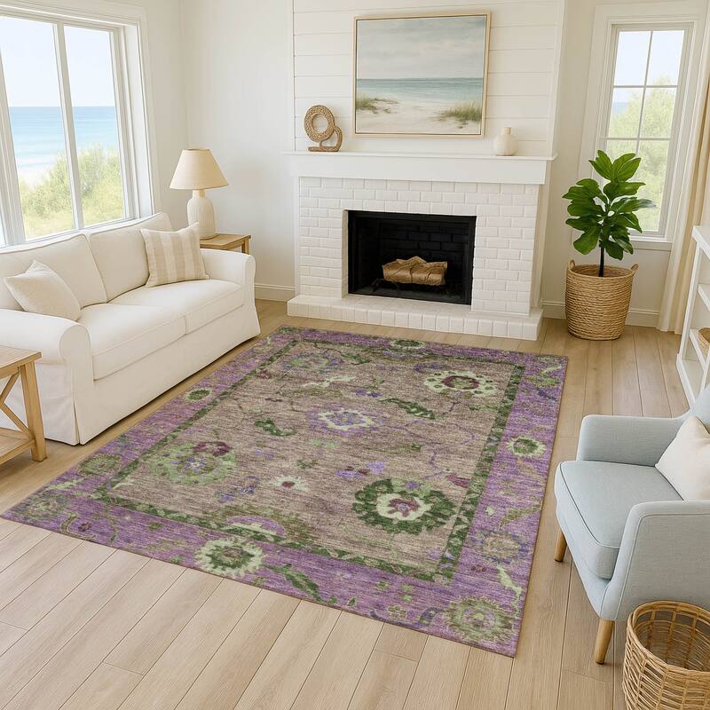 Machine Washable Indoor/ Outdoor Traditional Boho Chantille Rug
