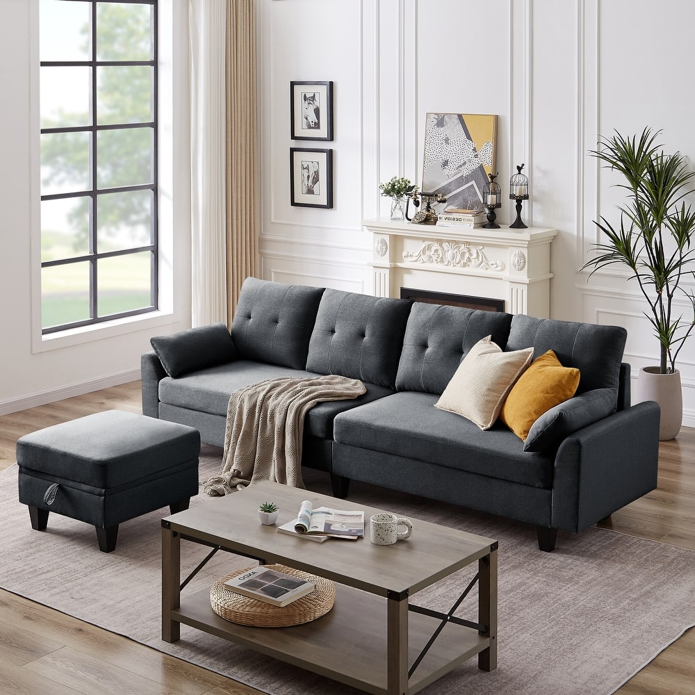 Modular Sectional Sofa Couch L Shaped With Chaise Storage Ottoman and Side Bags For Living Room