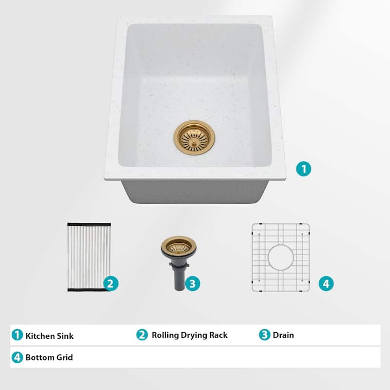 14.82" Undermount Single Bowl Quartz Kitchen Sink - 14.82'' x 17.55'' x 8.38''