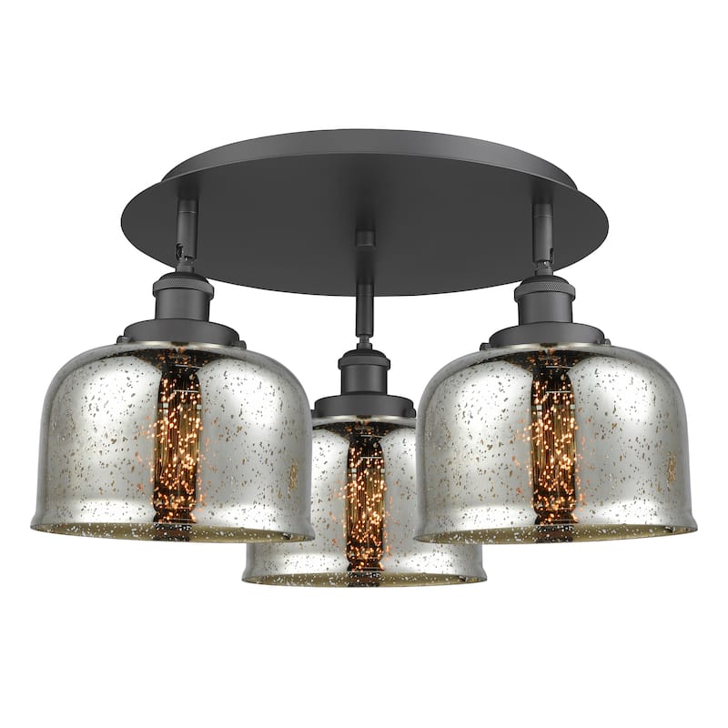 Innovations Lighting Bell - 3 Light 20" Flush Mount - Silver Plated Mercury/Matte Black