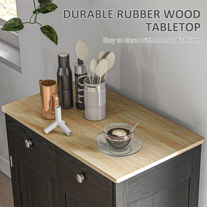 Modern Storage Cabinet with Solid Wood Countertop, 2 Drawers and Adjustable Shelf