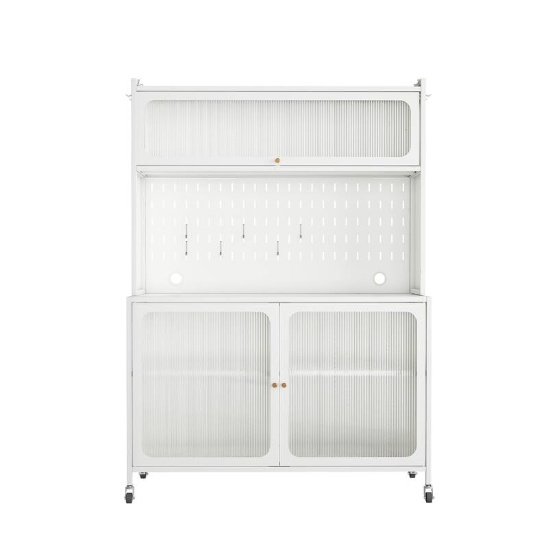 Tall Kitchen Pantry Storage Cabinet with Glass Doors & Adjustable Shelves