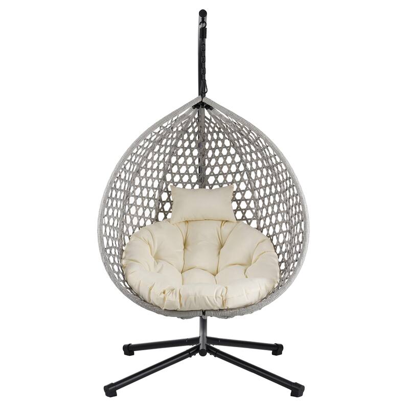 Versatile Egg Chair for Indoor and Outdoor Use, PE Rattan Patio Swing Hanging Chair with Stand and Cushion