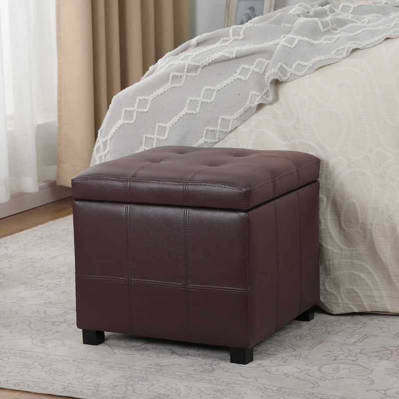 Adeco Square Tufted Storage Ottoman with Hidden Space