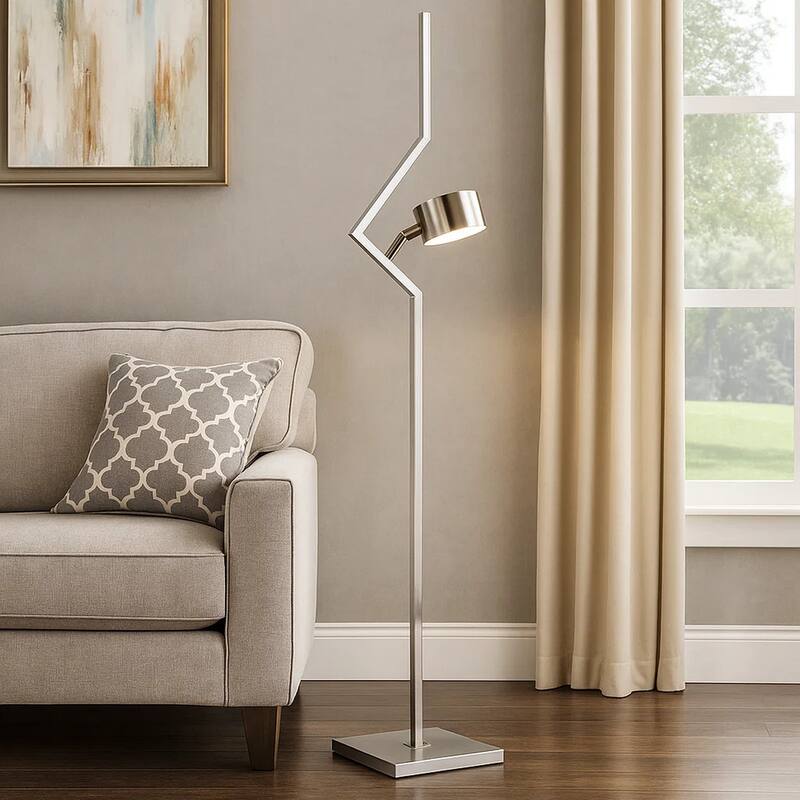 60 Inch Floor Lamp, Metal Drum Shade, Modern Style, Square Base, Nickel
