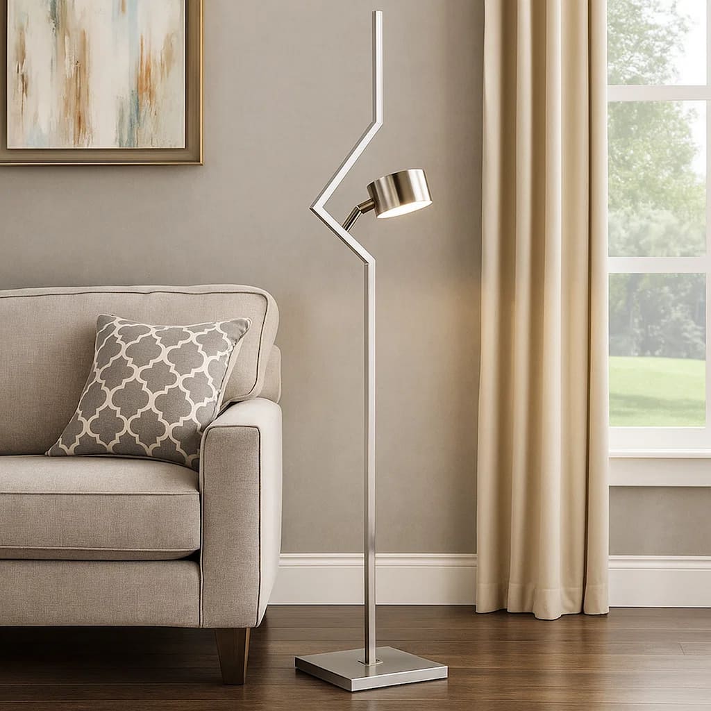 60 Inch Floor Lamp, Metal Drum Shade, Modern Style, Square Base, Nickel